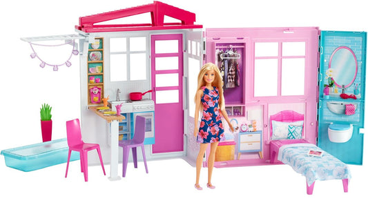 Barbie dockskåp med docka och möbler